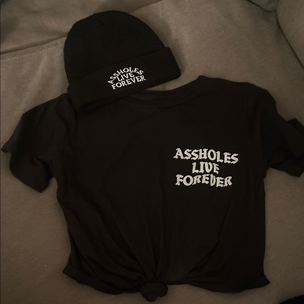 Black Graphic Tee and Beanie Set
